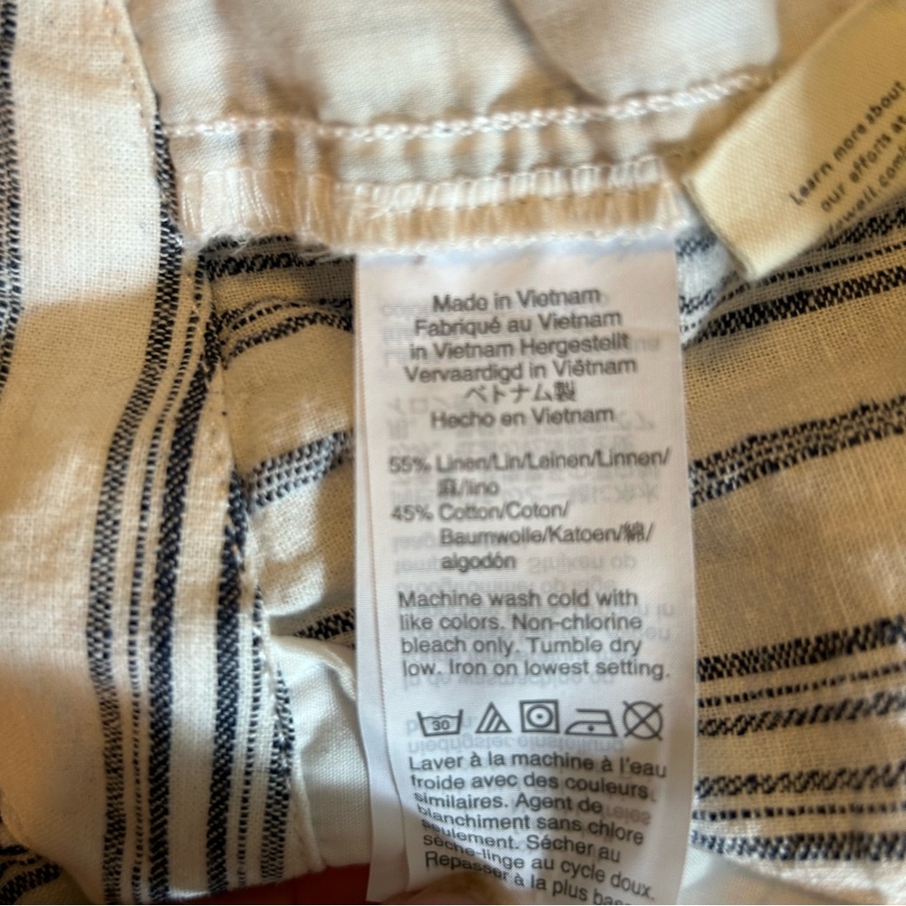 Madewell Women's Linen Cotton Blend Paperbag pants blue white belted size 12 - Picture 4 of 12